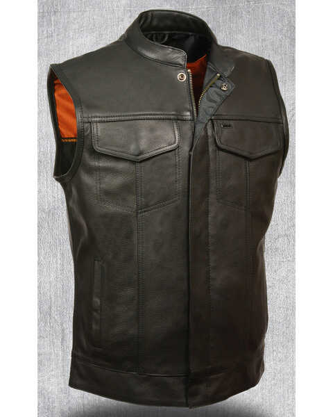 Milwaukee Leather Men's Open Neck Snap/Zip Front Club Style Vest, Black, hi-res
