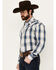 Image #2 - Stetson Men's Plaid Print Long Sleeve Pearl Snap Western Shirt, Blue, hi-res