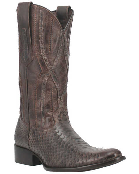 Image #1 - Dingo Men's Ace High Python Snake Print Leather Western Boots - Round Toe, Brown, hi-res
