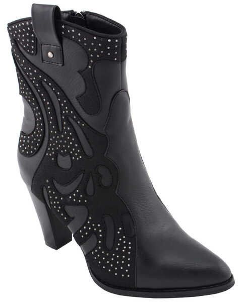 Image #1 - Milwaukee Leather Women's Studded Overlay Western Boots - Pointed Toe, Black, hi-res