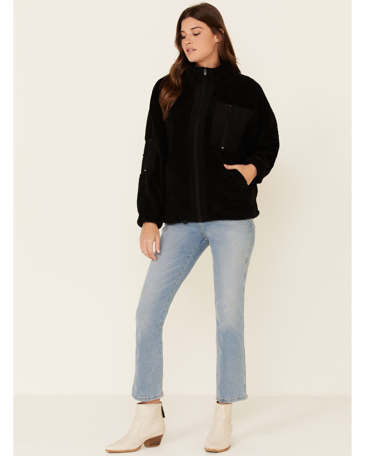 Image #2 - Very J Women's Sherpa Lined Corduroy Zip-Front Jacket, Black, hi-res