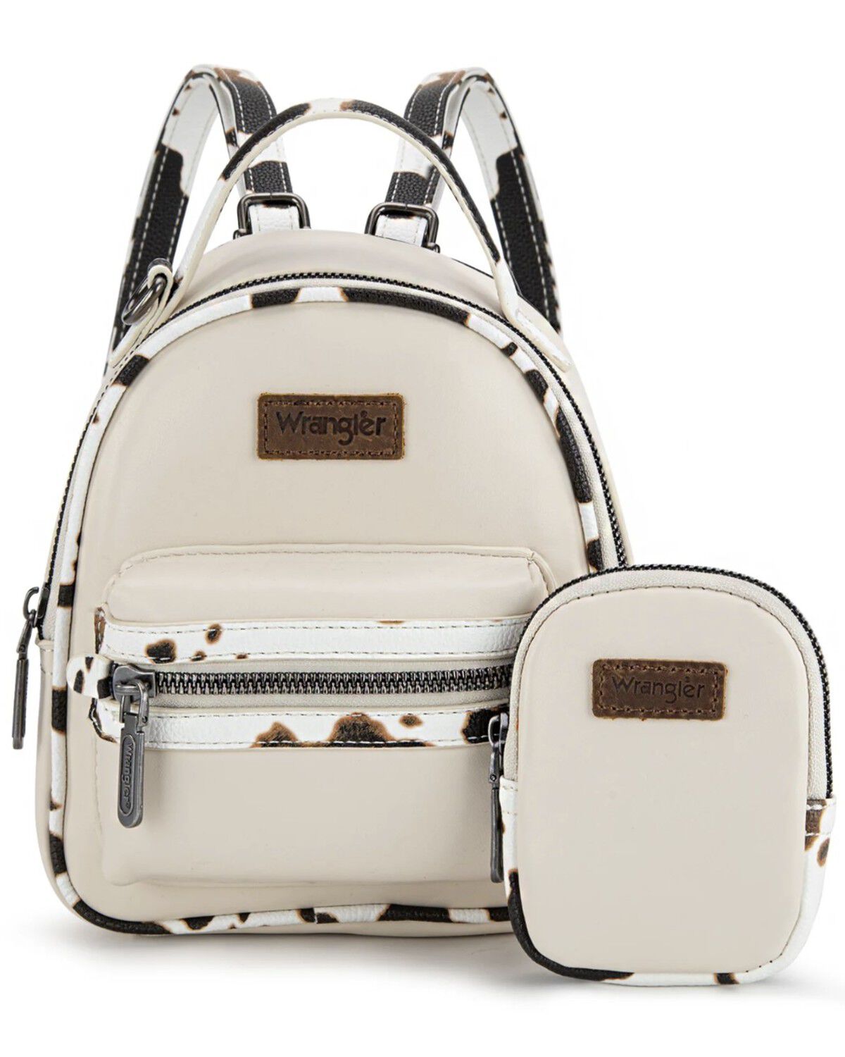 Image #1 - Wrangler Women's Cow Print Trim Mini Backpack with Coin Pouch, Tan, hi-res