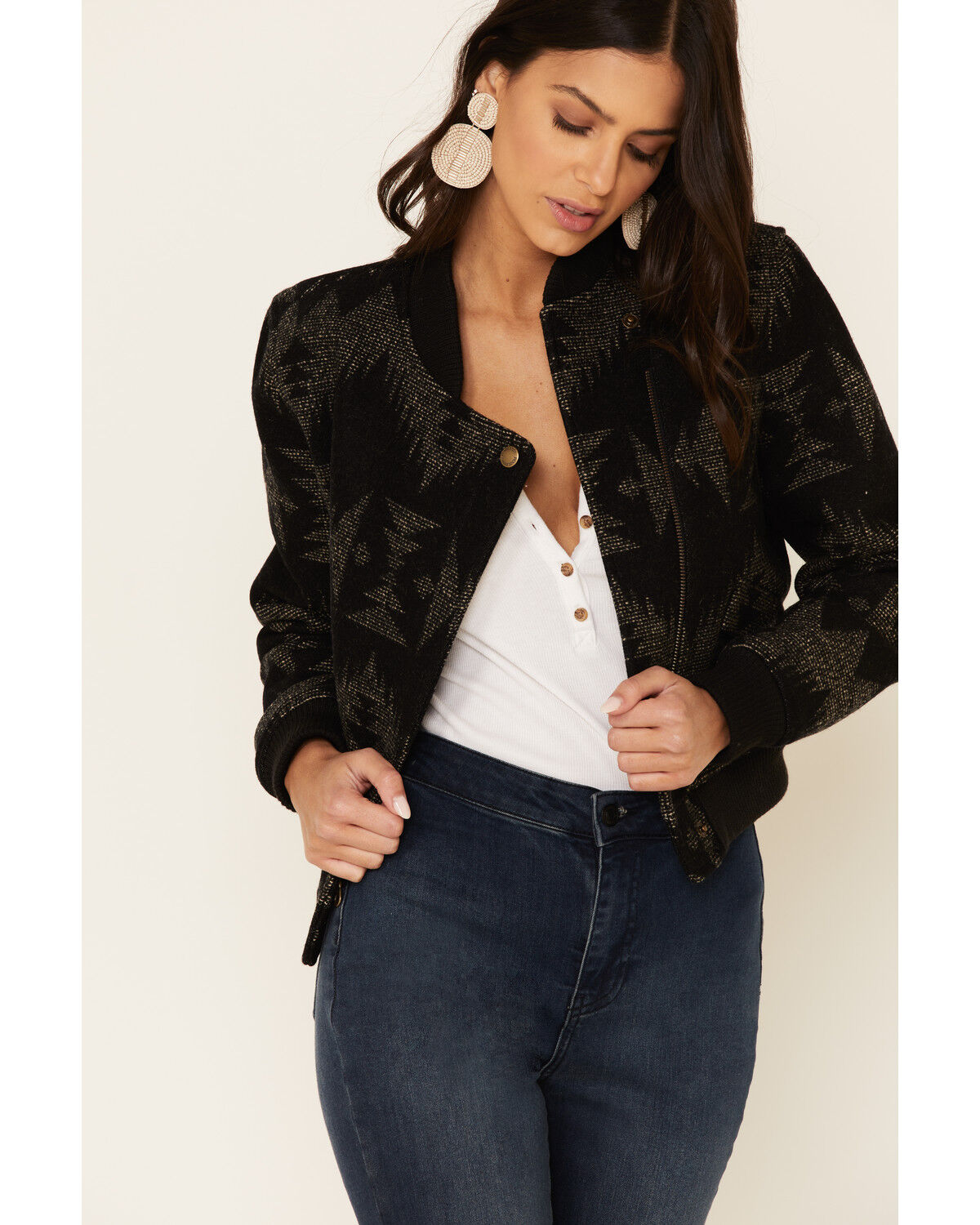 Image #1 - Pendleton Women's Black Sonora Jacquard Bomber Jacket, , hi-res