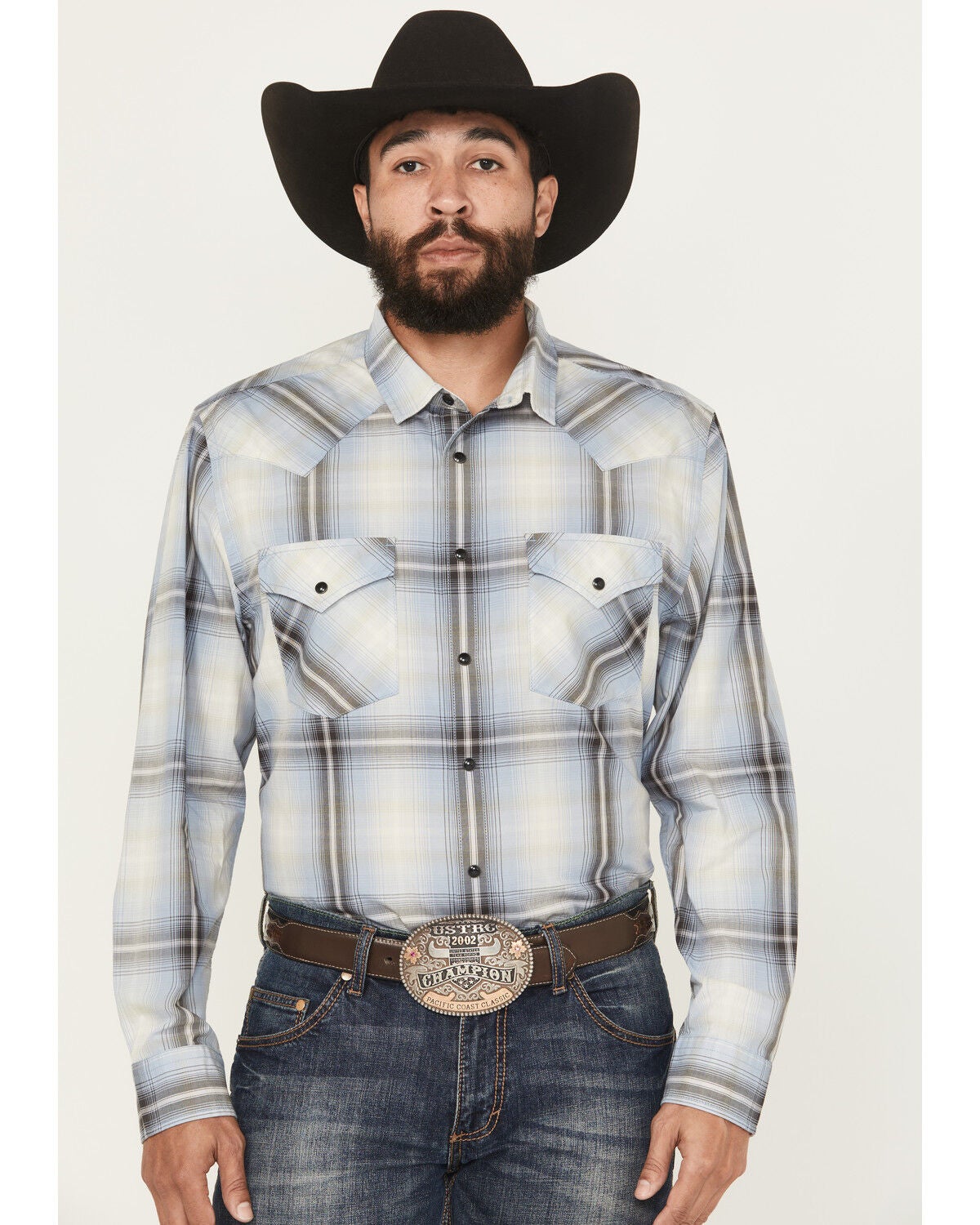 Pendleton Men's Frontier Plaid Print Long Sleeve Snap Western Shirt, Charcoal, hi-res