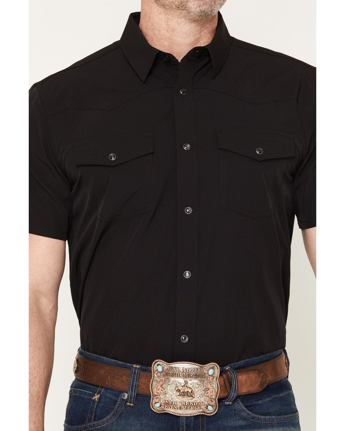 Image #3 - RANK 45&reg; Men's Ridge Solid RODEOTEK&trade; 2.0 Short Sleeve Snap Western Shirt, Black, hi-res