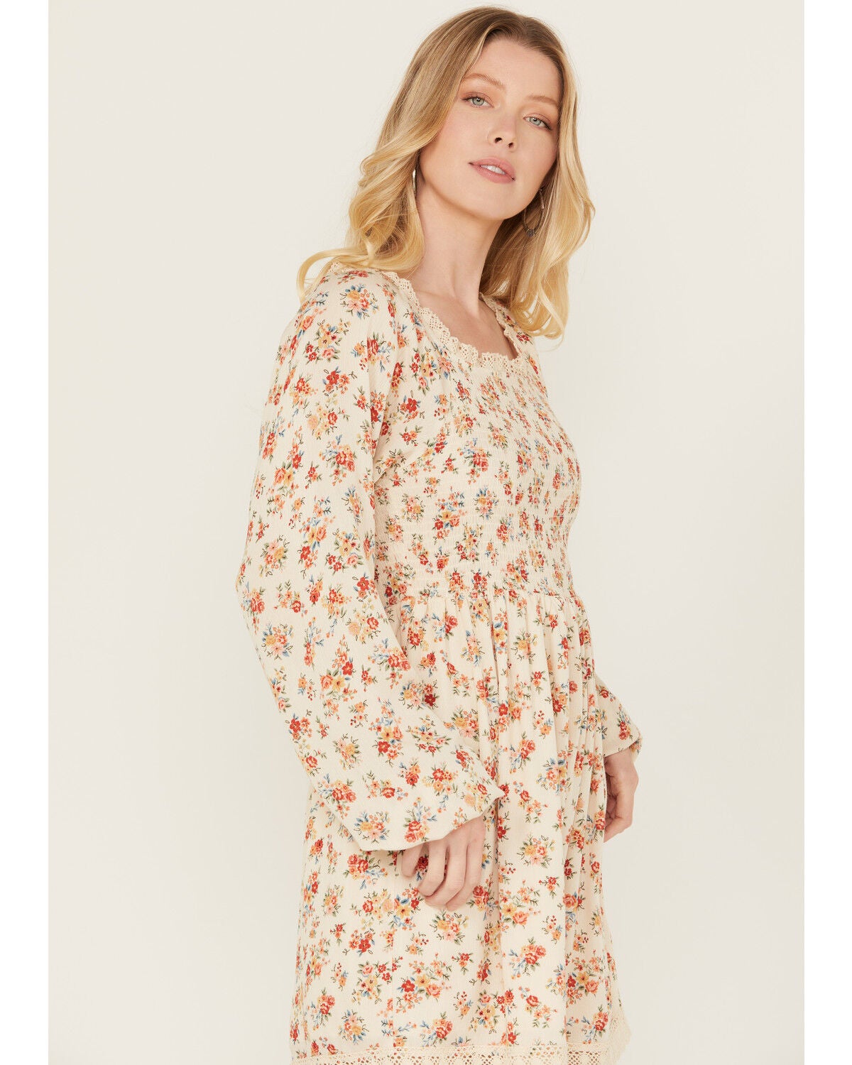 Wild Moss Women's Floral Print Smocked Long Sleeve Mini Dress | Sheplers