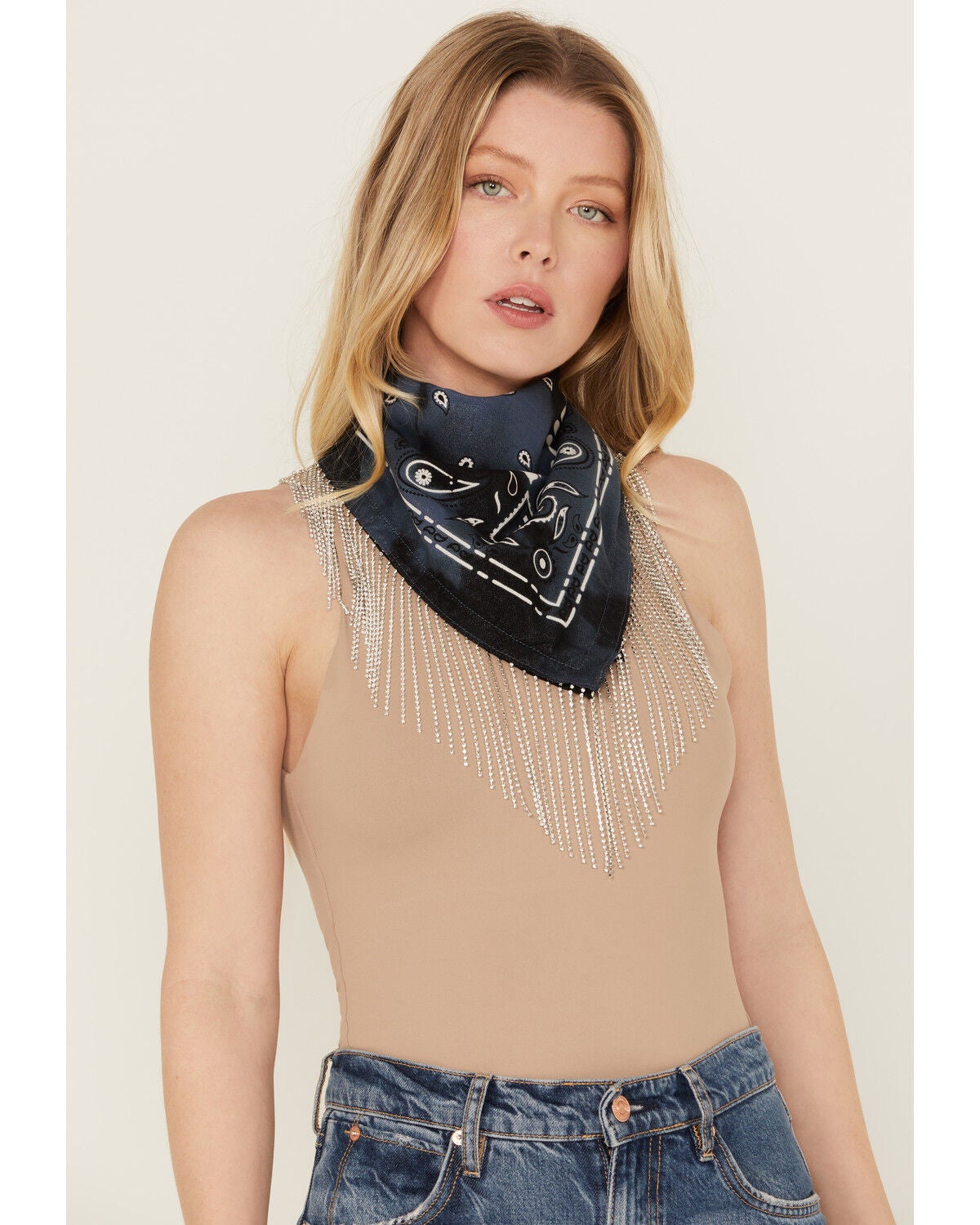 Idyllwind Women's Bluebell Fringe Bandana Necklace, Navy, hi-res