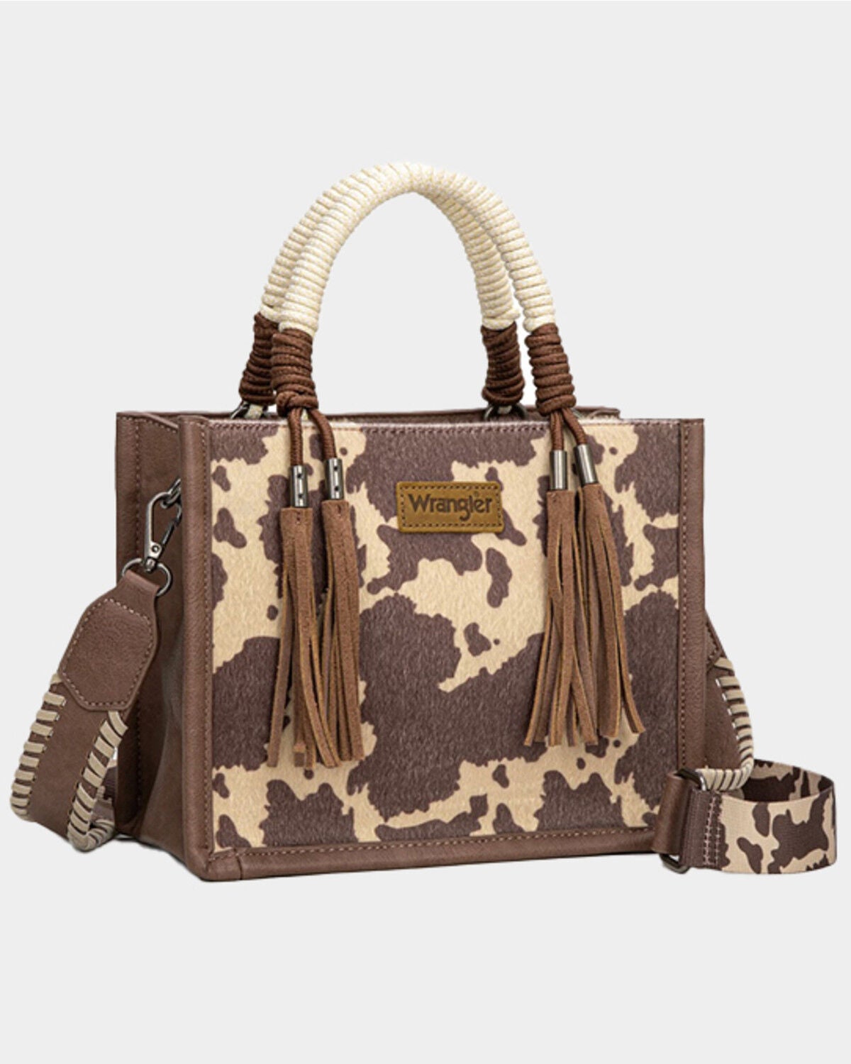 Wrangler Women's Cow Print Crossbody Tote, Coffee, hi-res