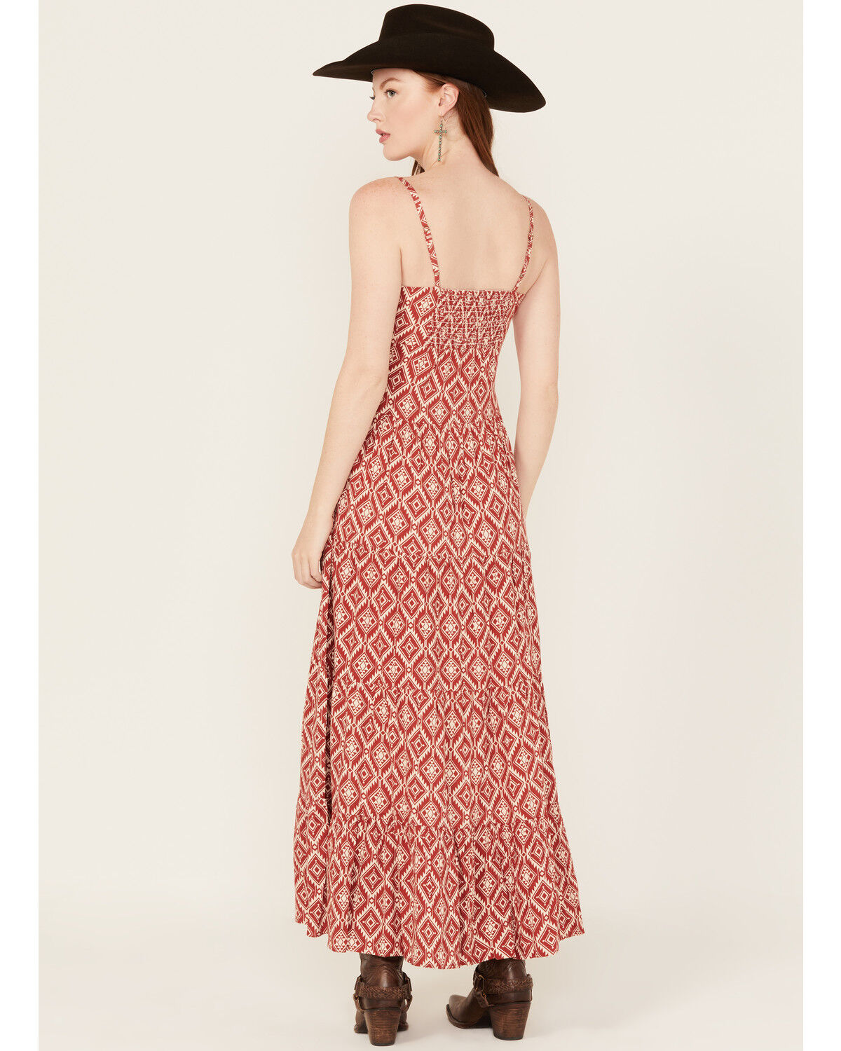 Image #4 - Panhandle Women's Southwestern Print Sleeveless Maxi Dress, Red, hi-res