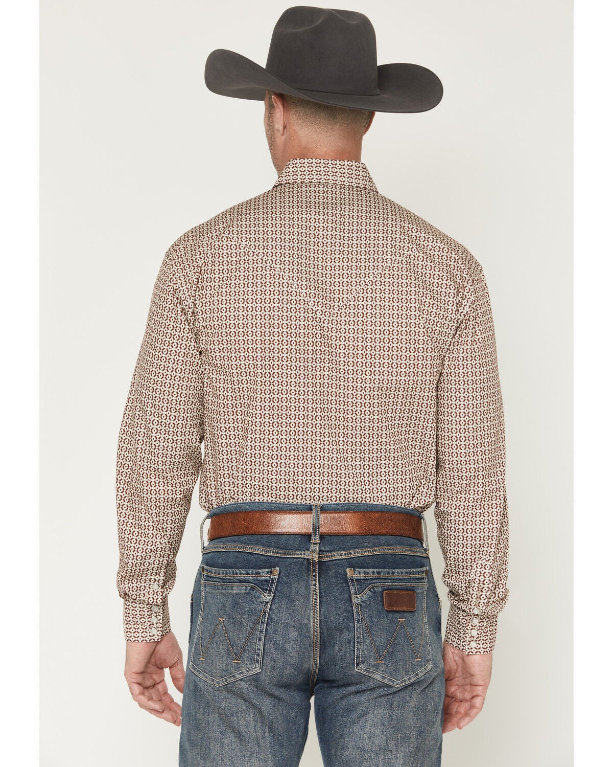 Image #4 - Stetson Men's Geo Print Long Sleeve Pearl Snap Western Shirt, Burgundy, hi-res
