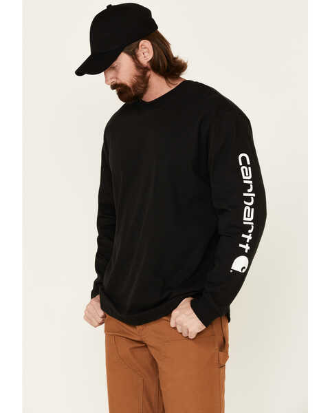 Image #1 - Carhartt Men's Loose Fit Heavyweight Long Sleeve Logo Graphic Work T-Shirt, Black, hi-res