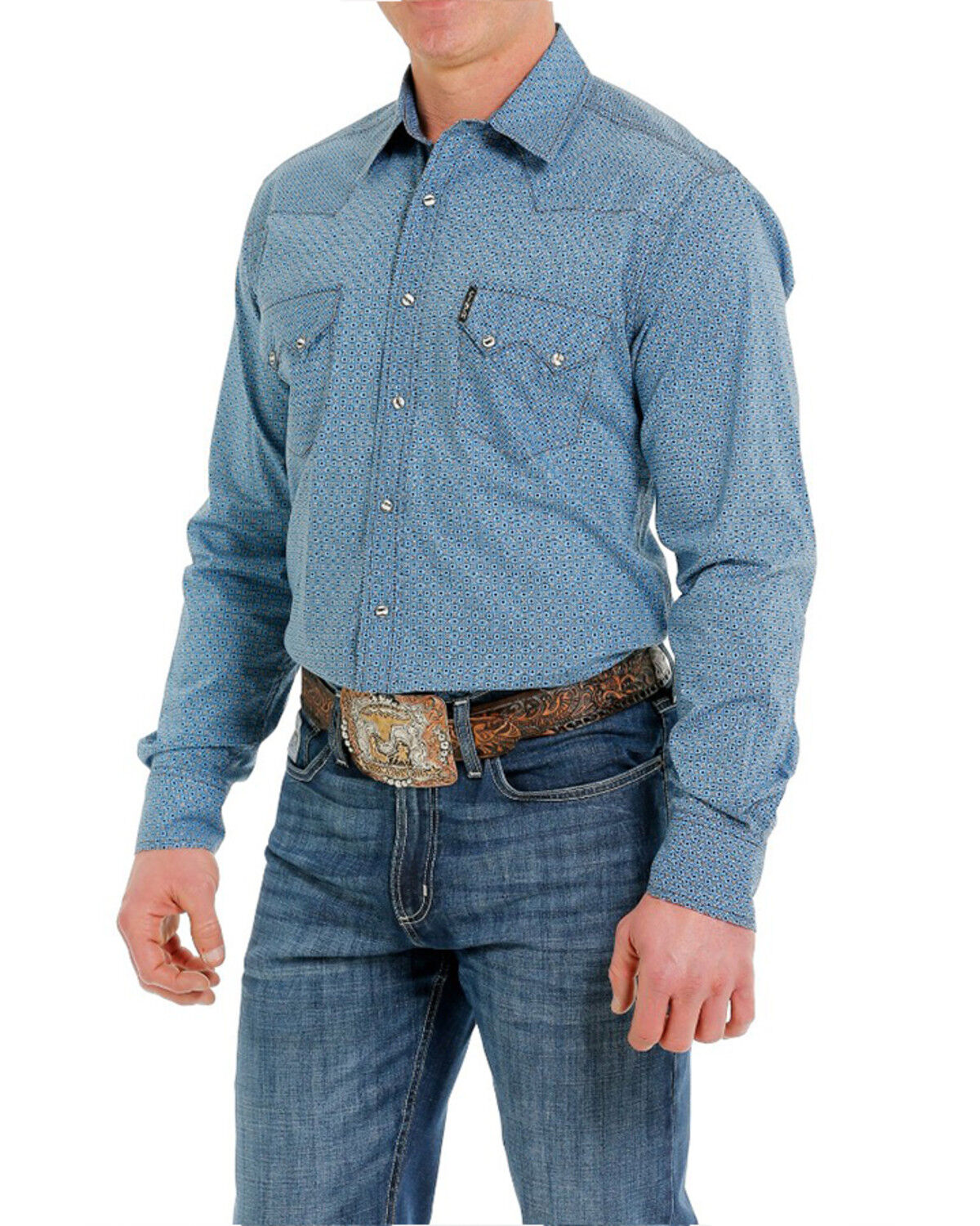 Image #2 - Cinch Men's Multi Long Sleeve Western Snap Shirt, Blue, hi-res