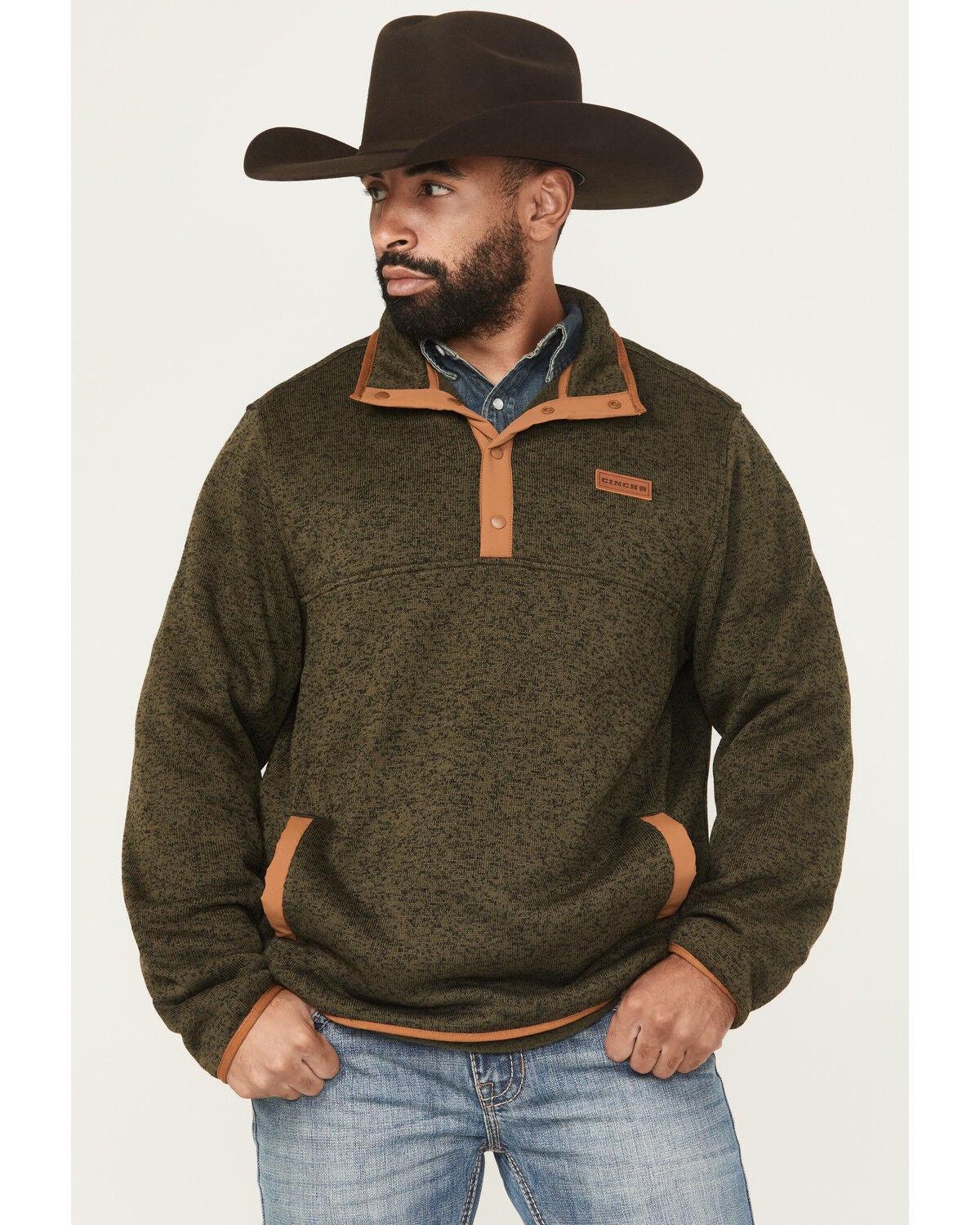 Image #1 - Cinch Men's Solid 1/4 Snap Pullover, Olive, hi-res