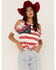 Image #1 - Shyanne Women's Americana Southwestern Flag Cold Shoulder Graphic Tee, Ivory, hi-res