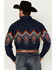Image #4 - Panhandle Men's Southwestern Border Print Long Sleeve Pearl Snap Western Shirt, Navy, hi-res
