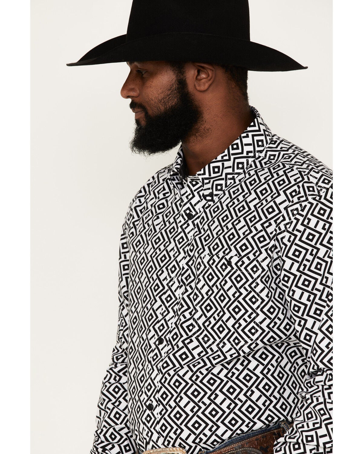 Image #2 - RANK 45&reg; Men's Dillinger Geo Print Long Sleeve Button-Down Stretch Western Shirt, White, hi-res
