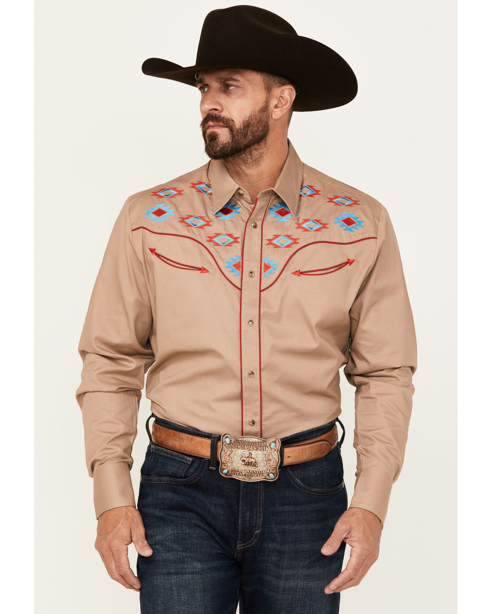 Rodeo Clothing Men s Embroidered Yoke Long Sleeve Snap Western Shirt Sheplers