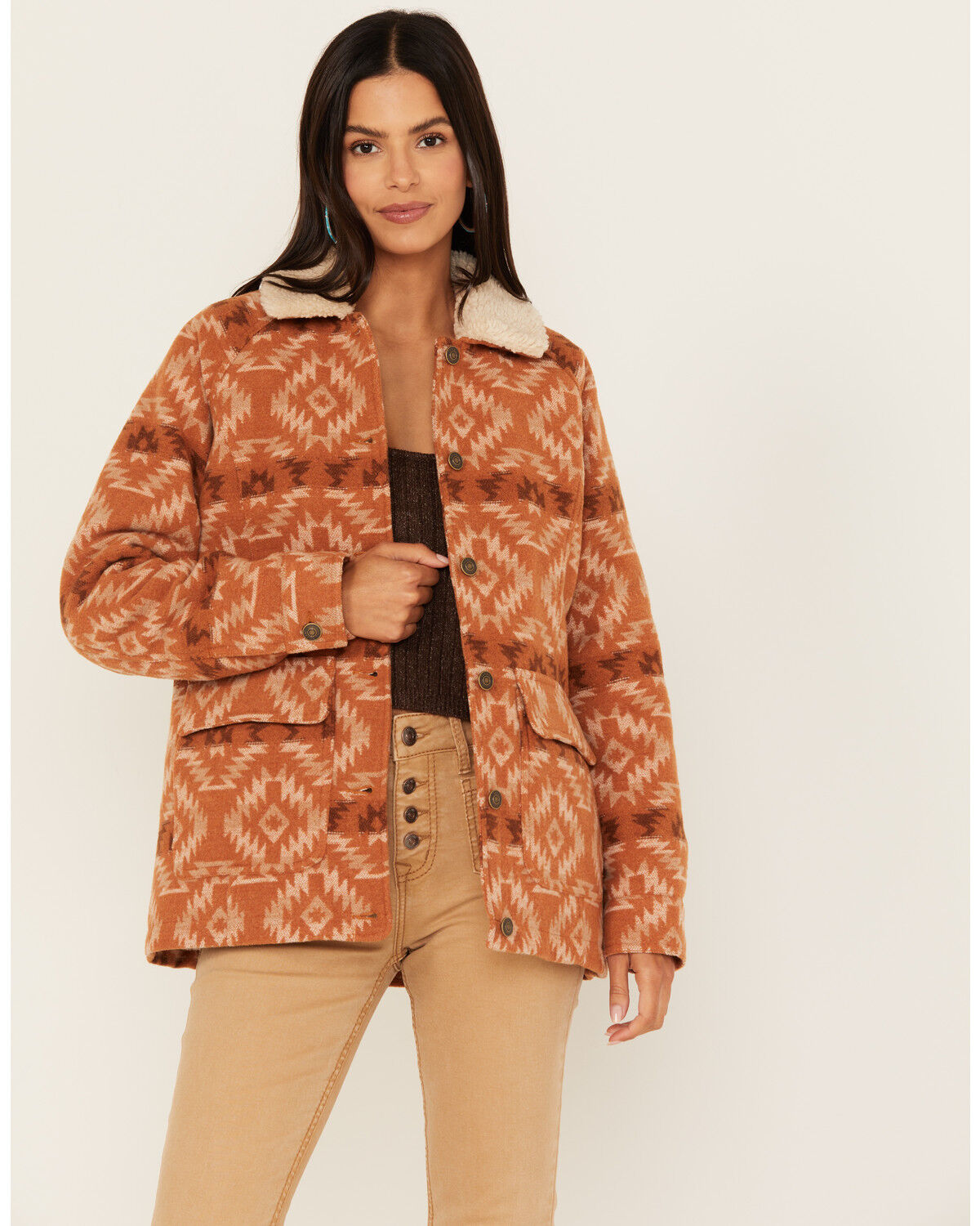 Image #1 - Shyanne Women's Southwestern Blanket Sherpa Lined Jacket, Caramel, hi-res