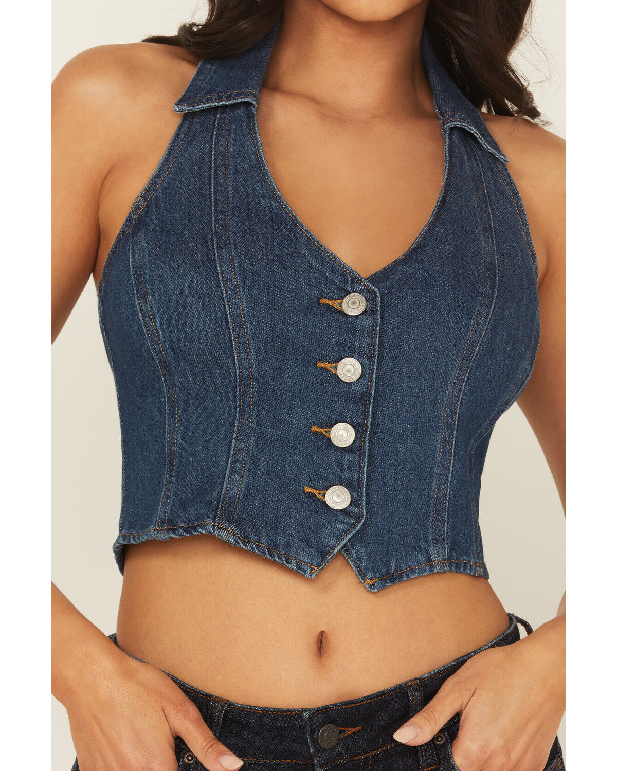 Image #3 - Levi's Women's Dark Wash Denim Halter Top, Blue, hi-res