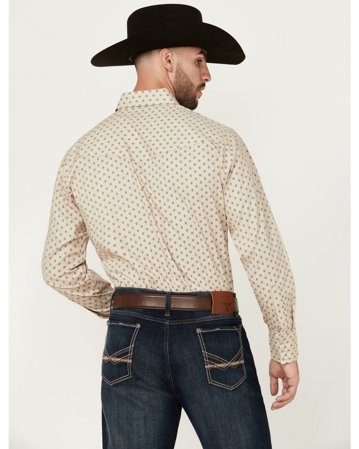 Image #4 - Ely Walker Men's Mini Southwestern Geo Print Long Sleeve Snap Western Shirt, Beige, hi-res