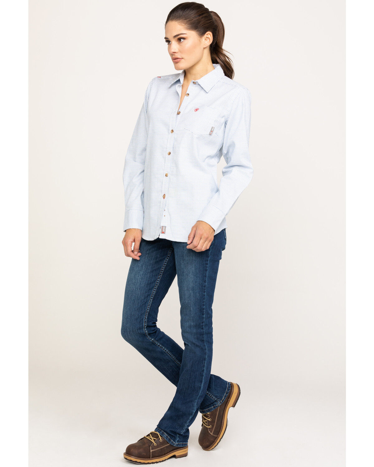 Image #6 - Ariat Women's FR Hermosa Durastretch Work Shirt, White, hi-res