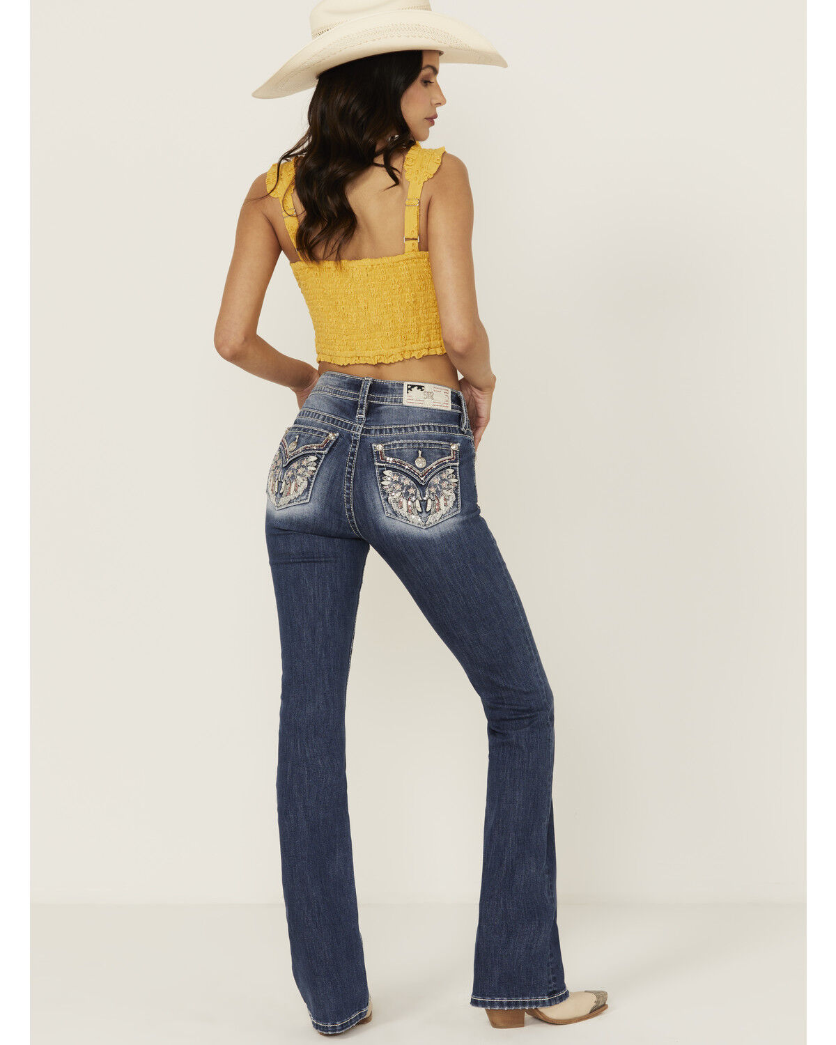 Image #1 - Miss Me Women's Medium Wash Americana Pocket Bootcut Stretch Denim Jeans, Medium Wash, hi-res