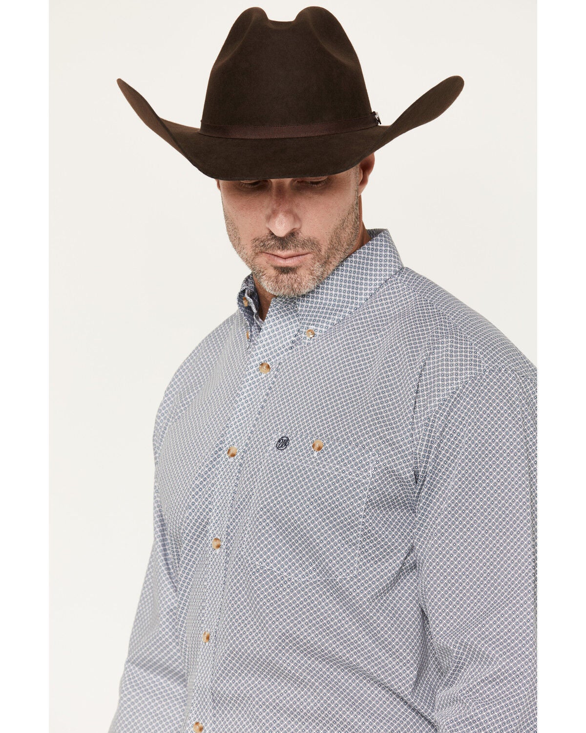Image #2 - Wrangler Men's Geo Print Long Sleeve Button-Down Western Shirt - Tall, Teal, hi-res