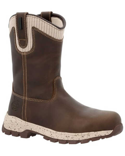 Image #1 - Georgia Boot Women's Eagle Trail Waterproof Pull On Work Boots - Alloy Toe, Brown, hi-res