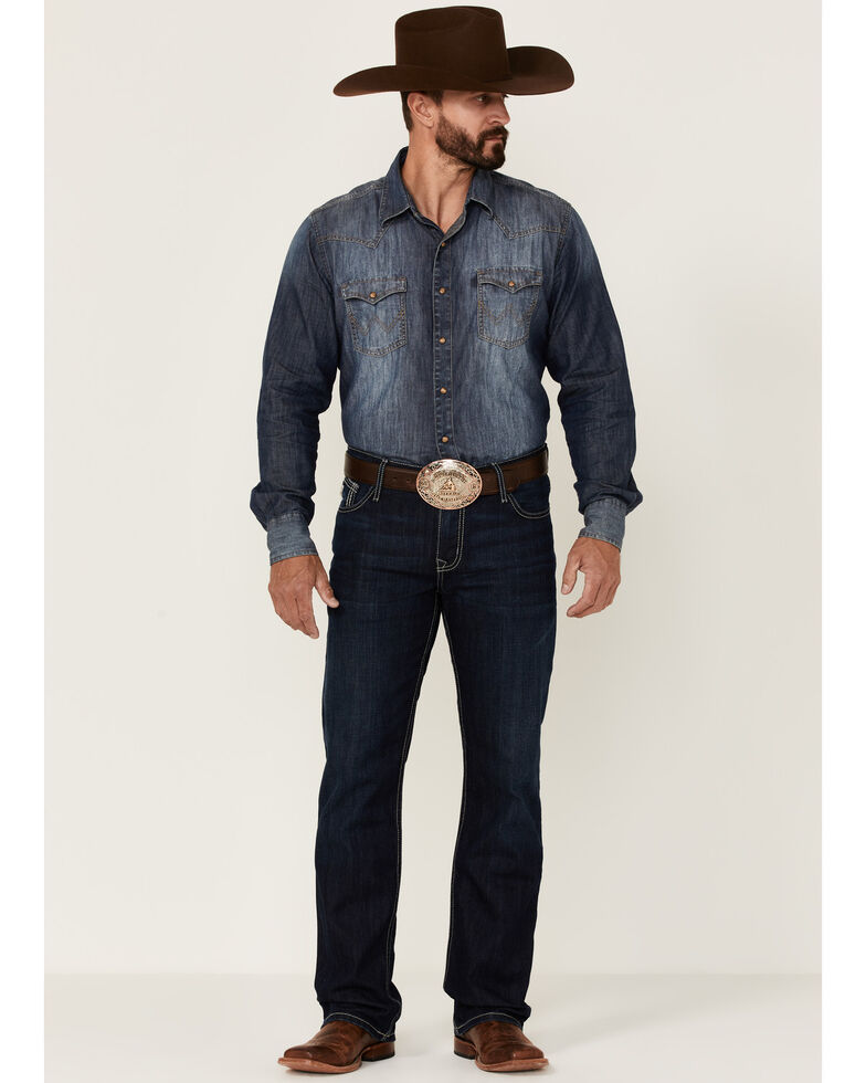 Cinch Men's Ian Rinse Dark Wash Performance Stretch Slim Bootcut Jeans , Light Blue, hi-res