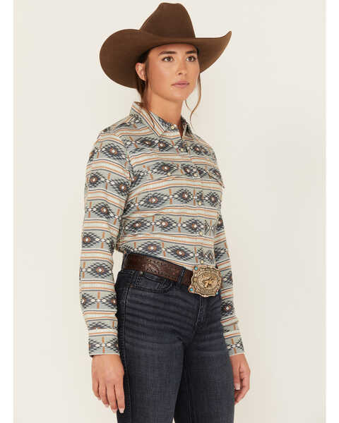 Image #2 - Ariat Women's R.E.A.L. Southwestern Stripe Print Long Sleeve Snap Creekside Western Shirt, Teal, hi-res