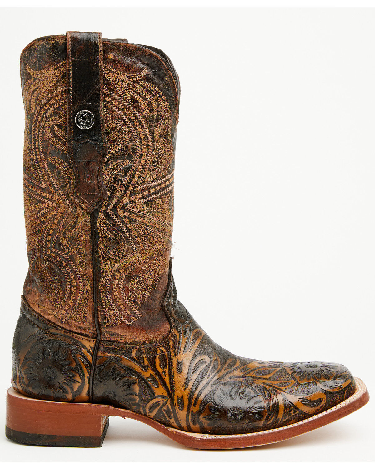 Image #2 - Tanner Mark Men's Hand Tooled Western Boots - Broad Square Toe, Brown, hi-res
