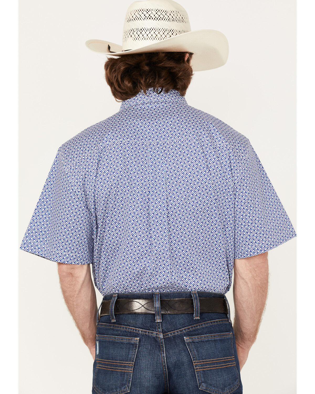 Image #4 - RANK 45® Men's Troubador Geo Print Short Sleeve Button-Down Western Shirt, Blue, hi-res