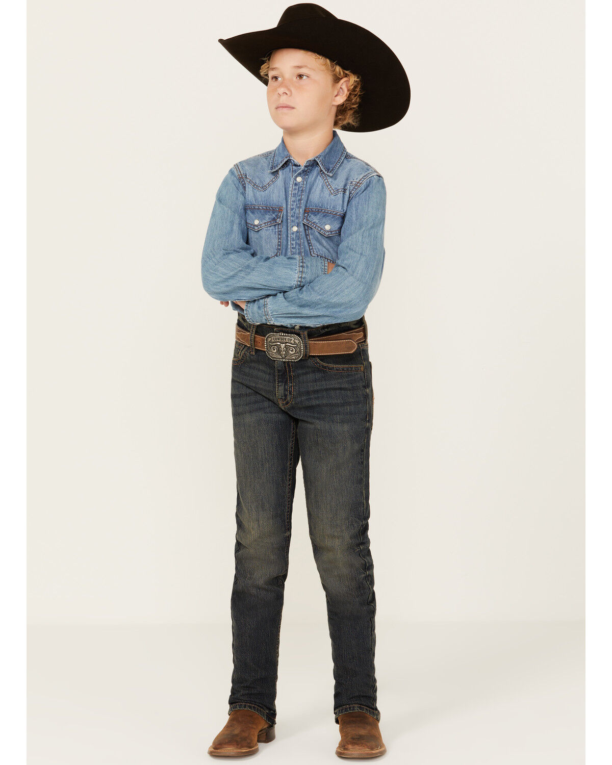 Image #1 - Cody James Boys' Barn Sour Dark Wash Slim Stretch Straight Jeans, Dark Wash, hi-res