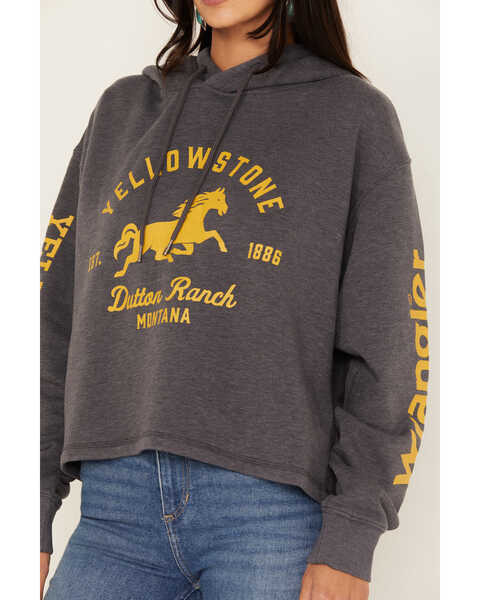 Image #3 - Wrangler Women's Yellowstone® Cropped Hoodie, Charcoal, hi-res