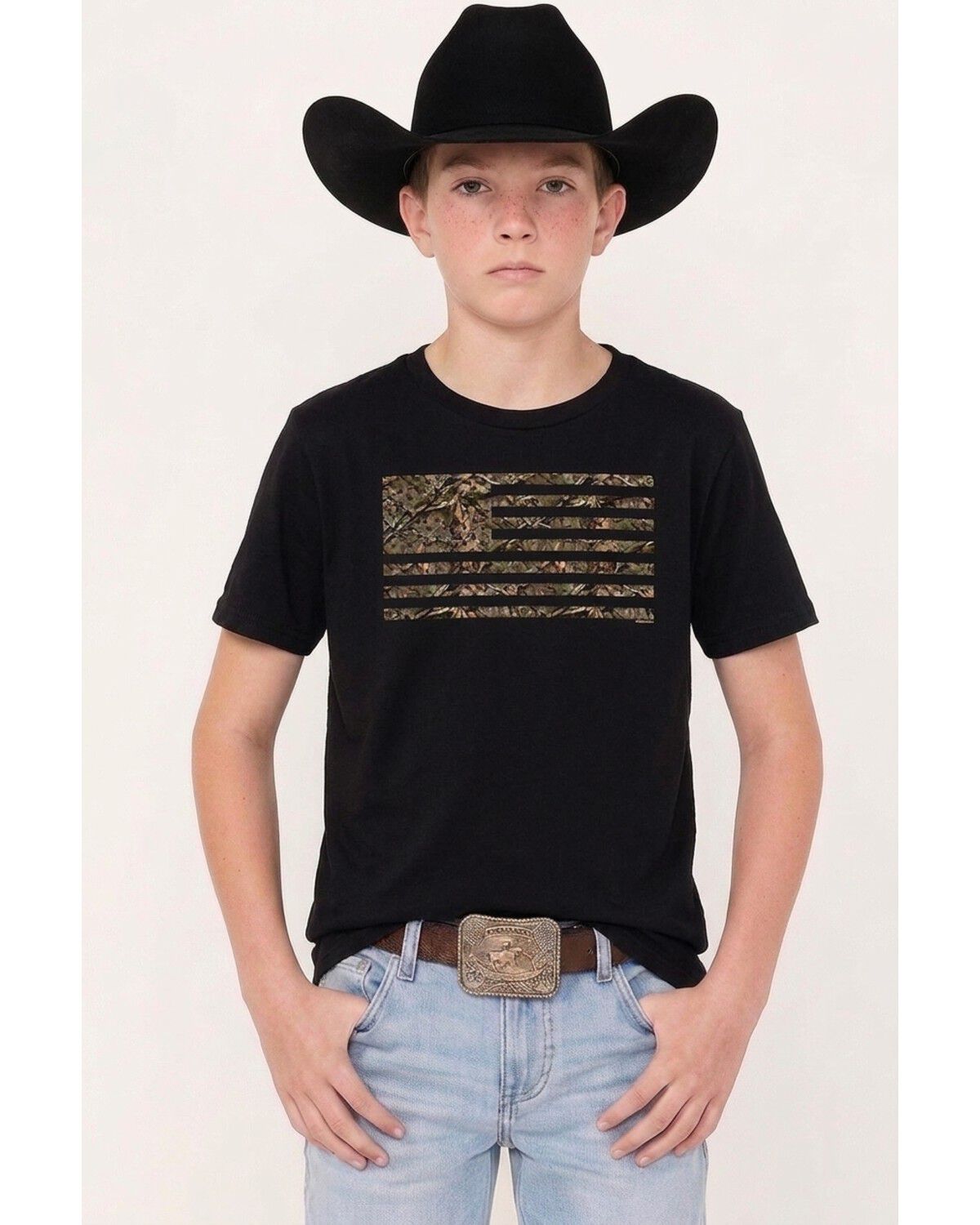 Image #1 - Mossy Oak Boys' The Land Short Sleeve Graphic T-Shirt, Black, hi-res