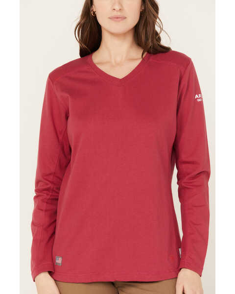 Image #3 - Ariat Women's FR AC Long Sleeve Work Shirt, Cherry, hi-res