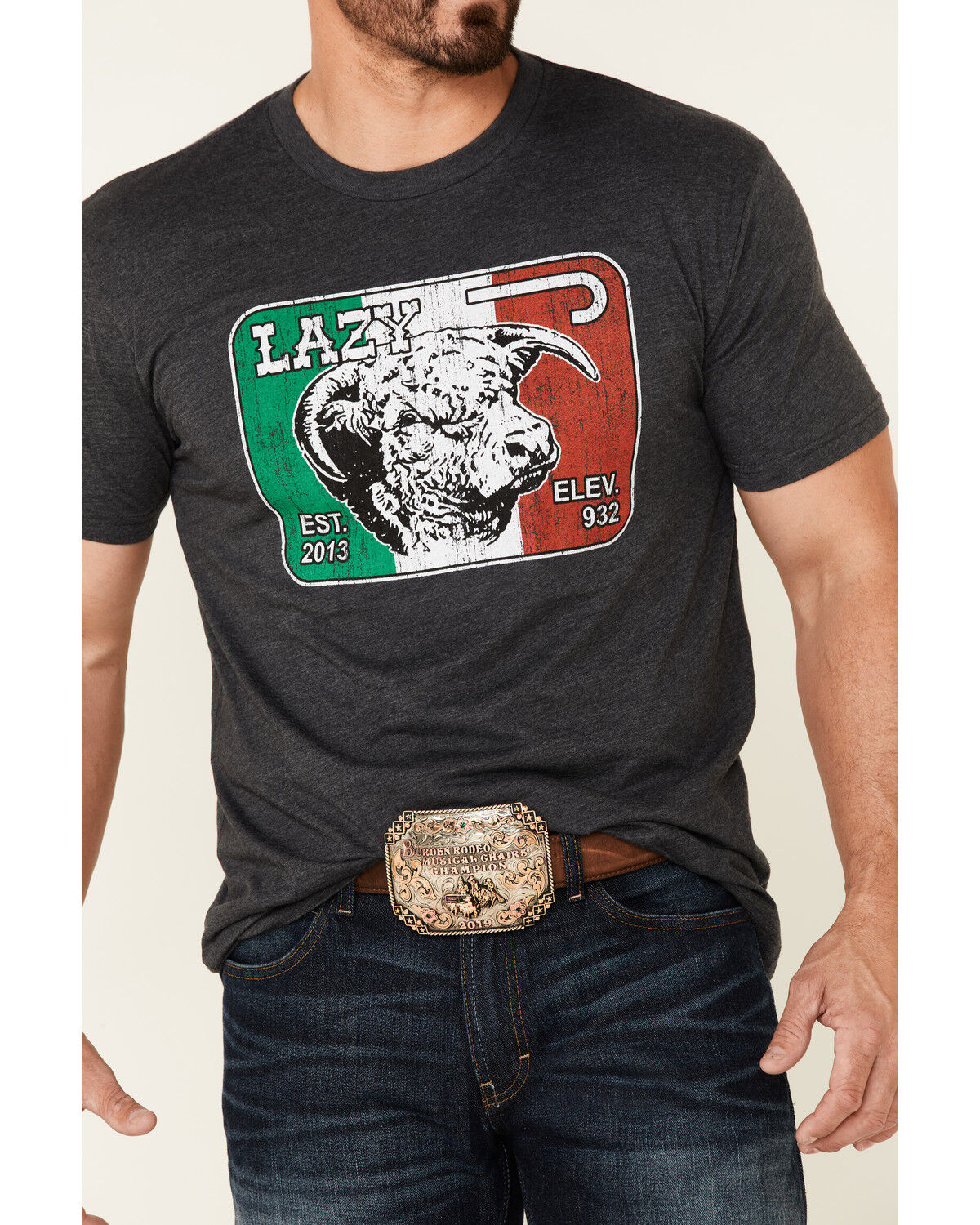 Image #3 - Lazy J Ranch Men's Charcoal Mexico Flag Elevation Graphic Short Sleeve T-Shirt, Charcoal, hi-res