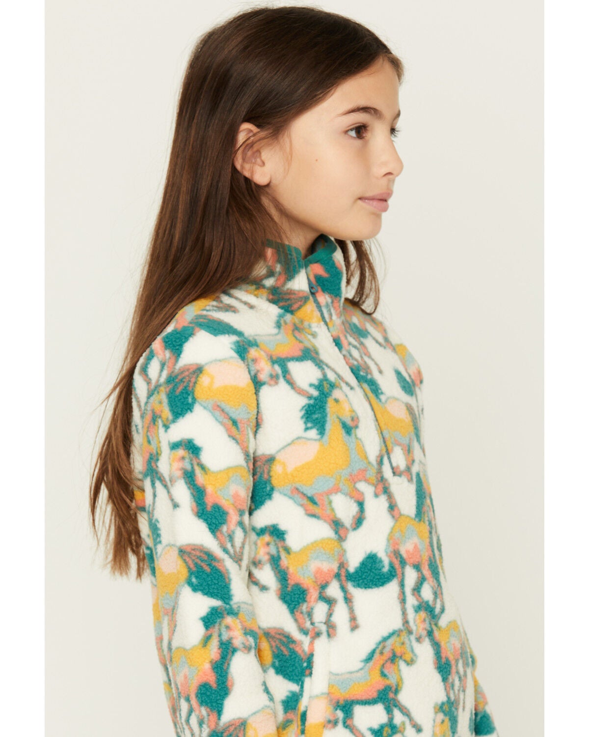 Image #2 - Wrangler Girls' Horse Print Sherpa Pullover, Multi, hi-res