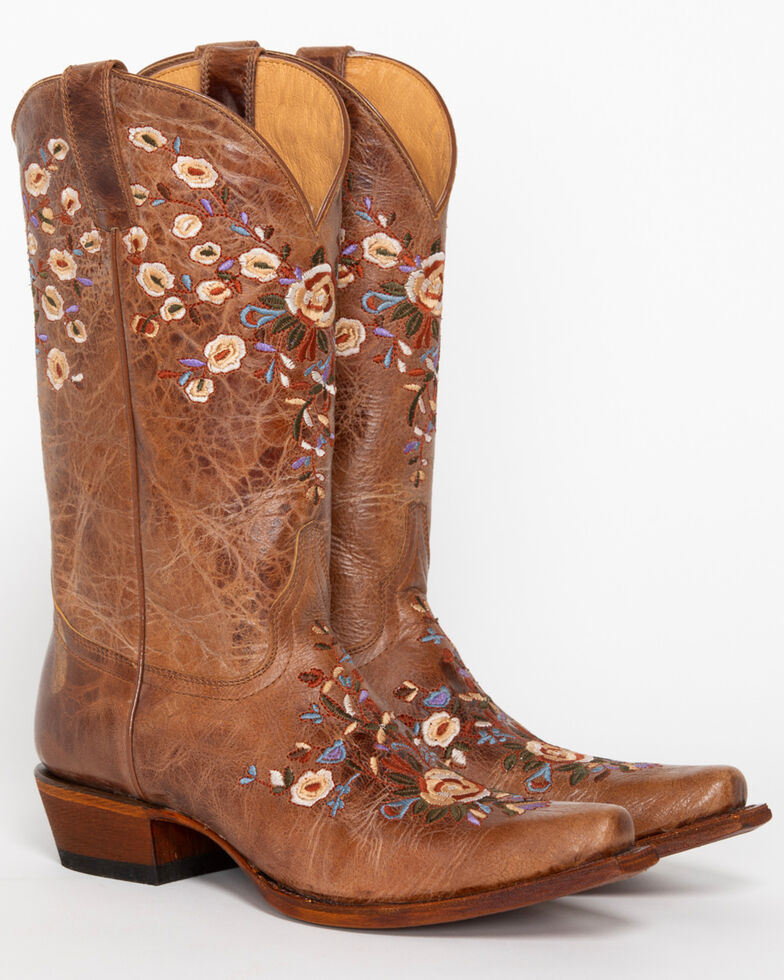 Shyanne Women's Maisie Floral Embroidered Western Boots - Snip Toe, Brown, hi-res
