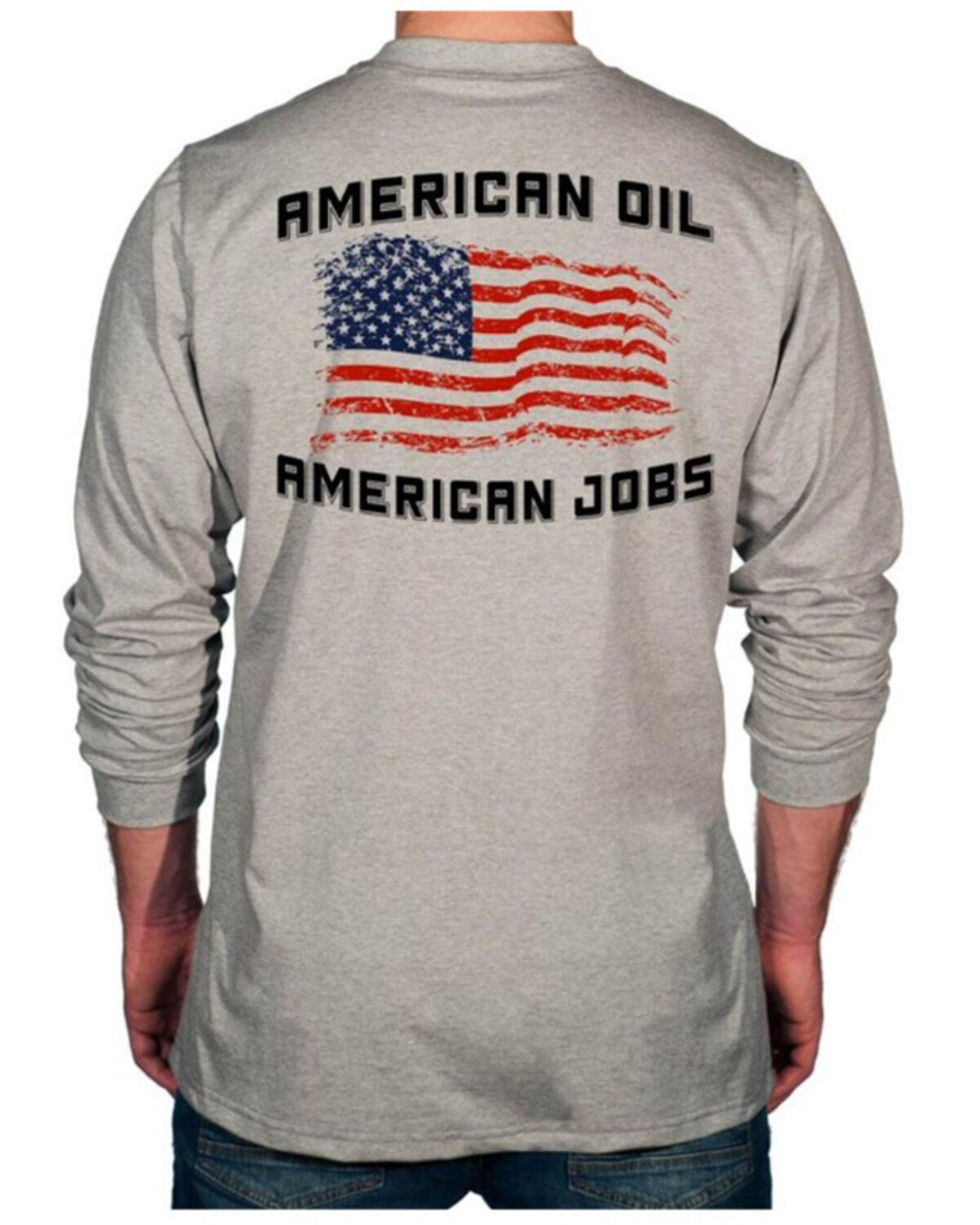 Image #1 - Benchmark FR Men's American Oil Long Sleeve Graphic Shirt, Light Grey, hi-res