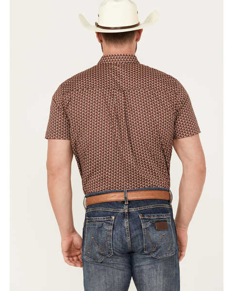 Image #4 - RANK 45® Men's Baytown Geo Print Short Sleeve Button-Down Western Shirt, Brick Red, hi-res