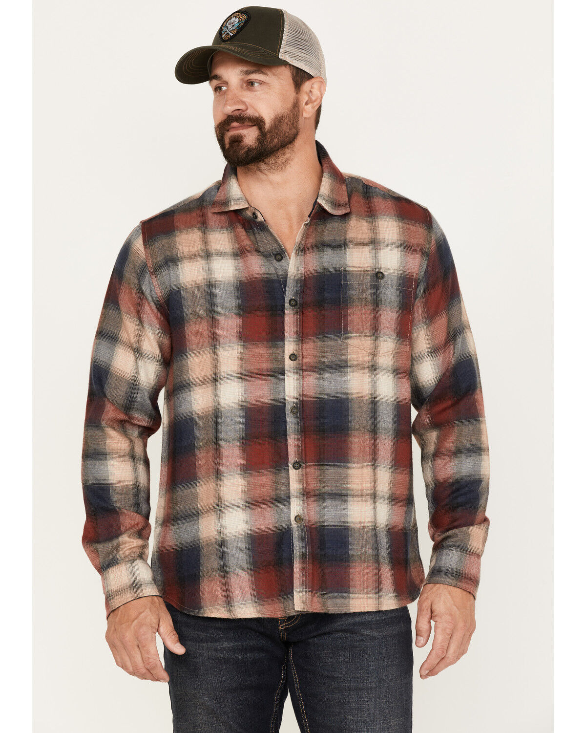 Image #1 - North River Men's Plaid Print Long Sleeve Button Down Performance Shirt, Red, hi-res