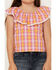 Image #3 - Shyanne Girls' Grid Plaid Print Ruffle Top, Grape, hi-res