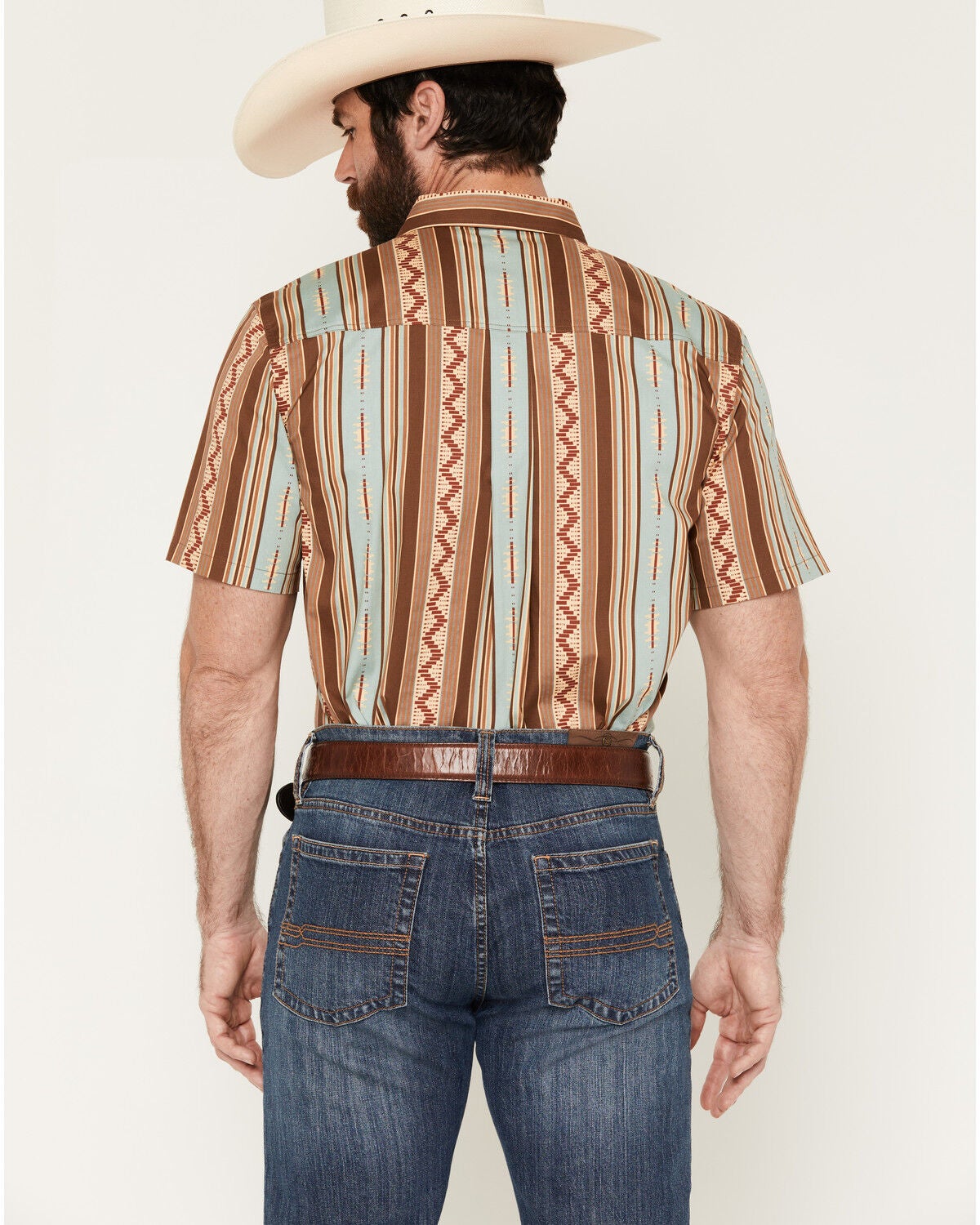 Image #4 - Cody James Men's Southwestern Stripe Print Short Sleeve Button-Down Stretch Western Shirt, Brown, hi-res