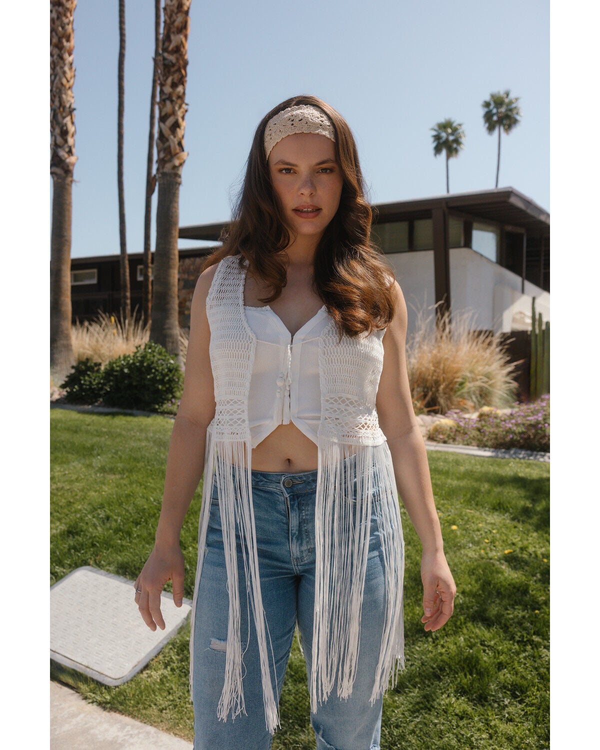Idyllwind Women's Hawls Crochet Fringe Vest, Ivory, hi-res