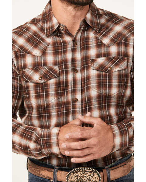 Image #3 - Cody James Men's Traverse Plaid Print Long Sleeve Snap Western Shirt, Brown, hi-res