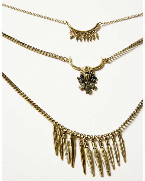 Image #2 - Shyanne Women's Soleil Steer Head Layered Necklace , Gold, hi-res