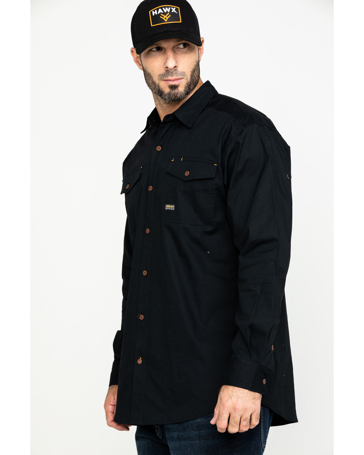 Image #3 - Ariat Men's Rebar Made Tough Durastretch Long Sleeve Work Shirt, Black, hi-res