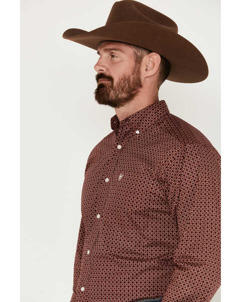 Image #2 - Ariat Men's Kenny Print Long Sleeve Button Down Stretch Western Shirt , Red, hi-res