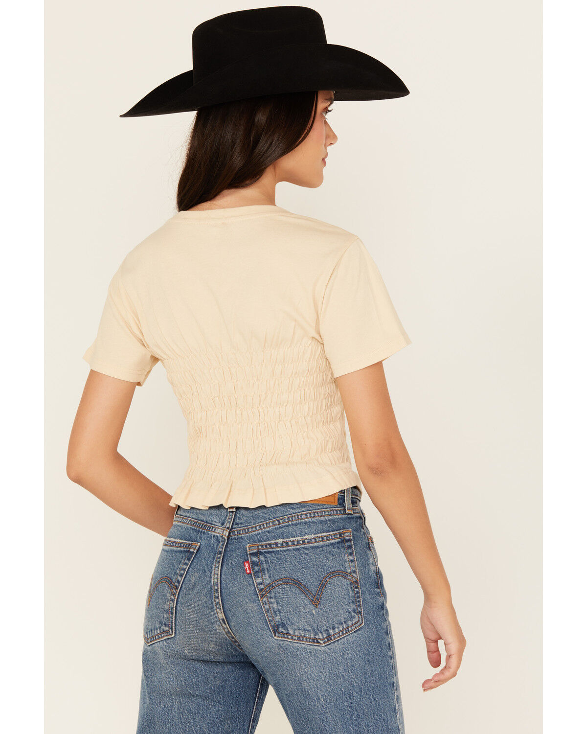 Image #4 - Cleo + Wolf Women's Shirred Short Sleeve Shirt, Oatmeal, hi-res